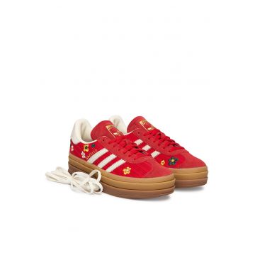 Tenisi dama -  textil si piele intoarsa - rosu - platforma