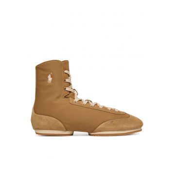 Botine dama -  piele naturala - bej - material textil