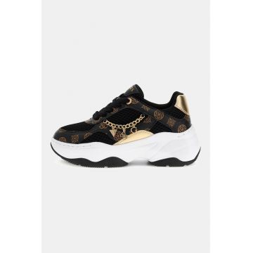 Pantofi sport cu aspect masiv - monograma si accesoriu metalic - Auriu/Negru