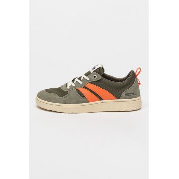 Pantofi sport cu garnituri de piele intoarsa si piele - Bej/Portocaliu mandarina/Verde pal