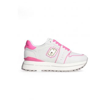 Pantofi sport cu garnituri din piele intoarsa - Alb murdar/Roz