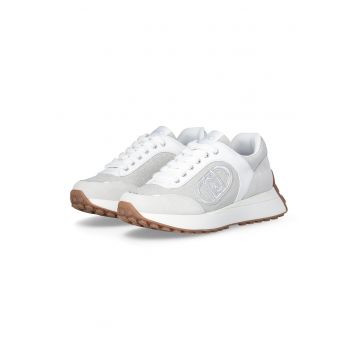 Pantofi sport cu insertii din piele intoarsa - Alb/Argintiu