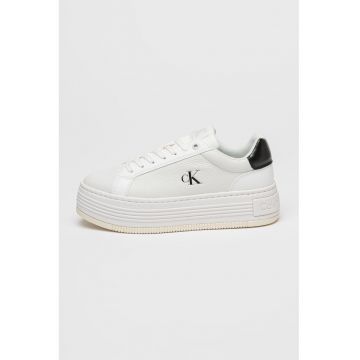 Pantofi sport cu talpa flatform si sireturi - Negru/Alb optic