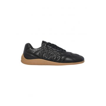 Pantofi sport de piele cu cusaturi decorative - Negru