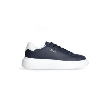 Pantofi sport de piele cu logo - Alb/Bleumarin