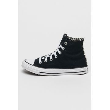 Pantofi sport din panza cu detalii animal print - Alb/Negru