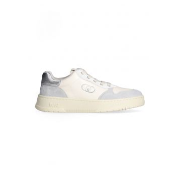 Pantofi sport din piele cu insertii din piele intoarsa - Gri deschis/Crem