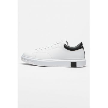 Pantofi sport din piele cu model uni - Alb/Negru
