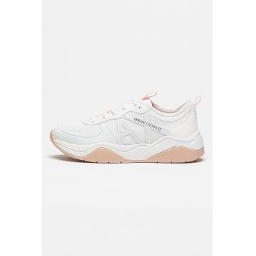 Pantofi sport din piele ecologica si material textil - Alb/Roz prafuit