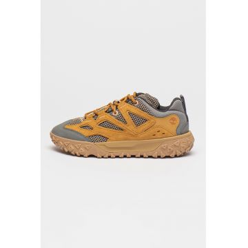 Pantofi sport din piele intoarsa cu insertii din plasa - Gri deschis/Maro camel/Caramel