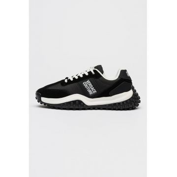 Pantofi sport din piele intoarsa si material textil cu aplicatie logo - Negru