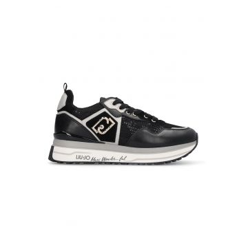 Pantofi sport din plasa cu garnituri din piele si logo lateral - Negru