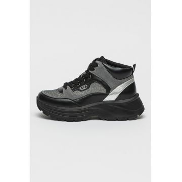 Pantofi sport mid cut cu garnituri stralucitoare - Negru/Argintiu