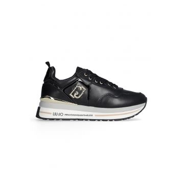 Pantofi sport wedge de piele cu logo - Auriu/Negru