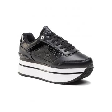 Tenisi dama -  piele ecologica - negru - platforma -
