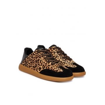 Tenisi dama -  piele naturala - maro - material sintetic - animal print