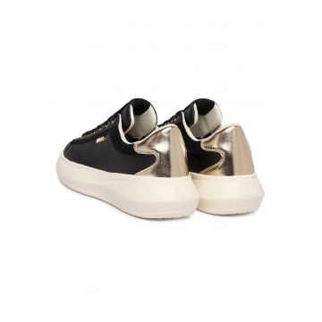 Tenisi dama -  piele naturala - negru/auriu - material sintetic