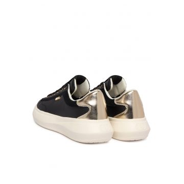 Tenisi dama -  piele naturala - negru/auriu - material sintetic