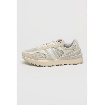 Tommy Hilfiger - Pantofi sport cu insertii din piele intoarsa - Gri deschis/Bej