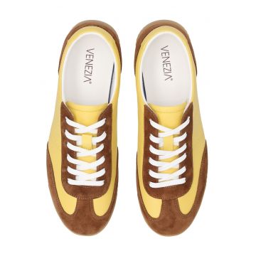 Pantofi sport colorblock din piele intoarsa -