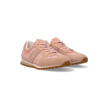 Pantofi sport din material textil cu garnituri de piele intoarsa si aplicatie decorativa