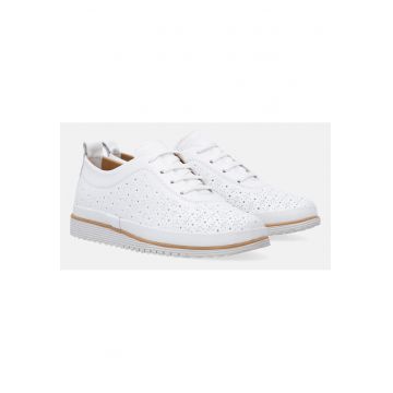 Pantofi sport din piele cu model perforat si sireturi