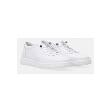 Pantofi sport din piele cu model uni si sireturi elastice
