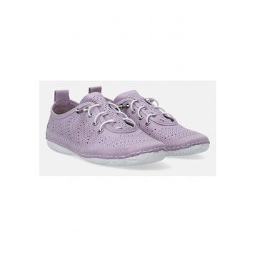 Pantofi sport din piele cu perforatii decorative si model uni