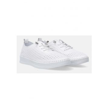 Pantofi sport din piele cu perforatii si sireturi elastice