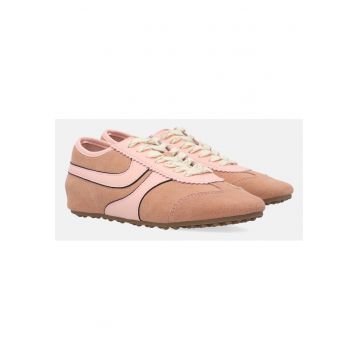 Pantofi sport din piele intoarsa cu model uni si profil jos