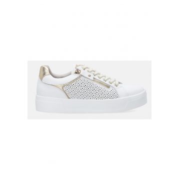 Pantofi sport din piele naturala cu detalii perforate si fermoar