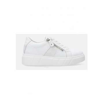 Pantofi sport din piele naturala cu fermoar si talpa wedge