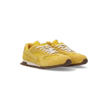 Pantofi sport din plasa si piele intoarsa cu model uni si sireturi
