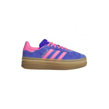 Pantofi sport Gazelle Bold flatform de piele intoarsa - Roz pastel/Albastru royal/Caramel