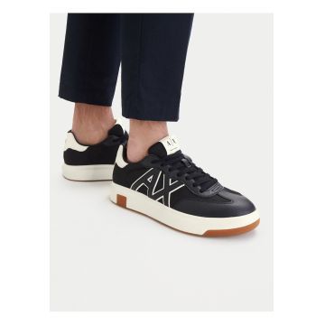 Tenisi barbati -  piele ecologica - negru/alb - textil