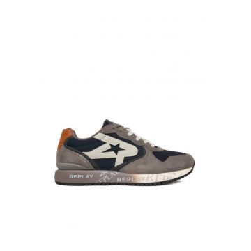 Tenisi barbati -  piele naturala - bej - material textil