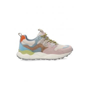 Pantofi sport cu design colorblock si garnituri de piele intoarsa