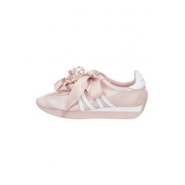 Pantofi sport cu sireturi din satin - Roz/Crem