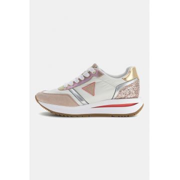 Pantofi sport cu talpa wedge si detaliu stralucitor - Alb/Roz prafuit