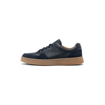 Pantofi sport de piele cu insertii de piele intoarsa - Bleumarin
