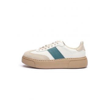 Pantofi sport de piele cu insertii de piele intoarsa June - Alb/Bej