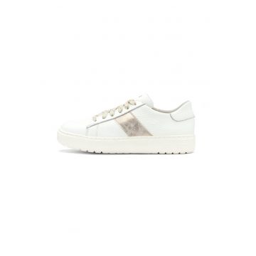 Pantofi sport de piele si piele intoarsa - Auriu platinat/Alb murdar