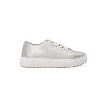 Pantofi sport din piele cu aspect metalizat si model uni