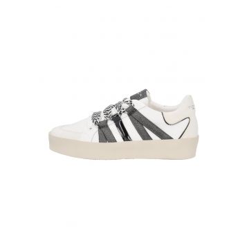 Pantofi sport din piele cu sireturi cu model herringbone - Alb/Negru