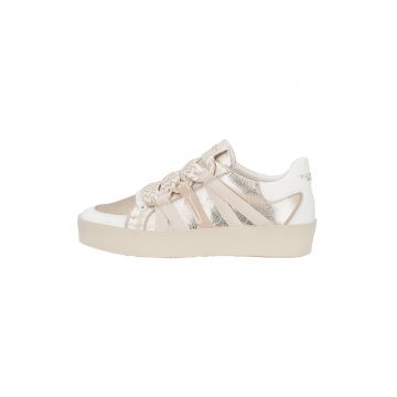 Pantofi sport din piele cu sireturi cu model herringbone - Auriu/Bej deschis
