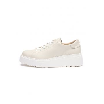 Pantofi sport din piele cu talpa wedge - Crem