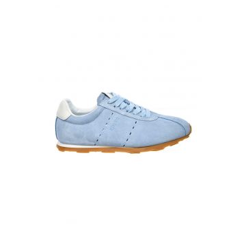 Pantofi sport din piele intoarsa cu decupaje decorative - Alb/Albastru