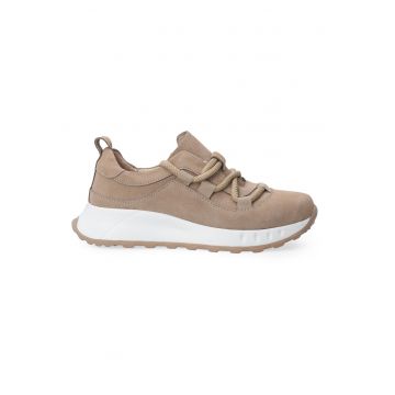 Pantofi sport din piele intoarsa cu model uni si sireturi