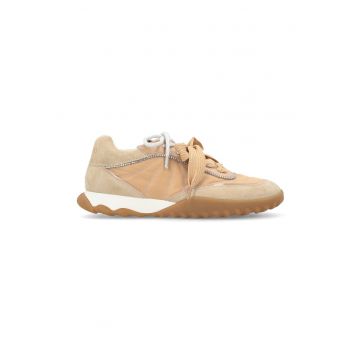 Pantofi sport din piele intoarsa si material textil cu strasuri Gea - Bej/Maro taupe deschis