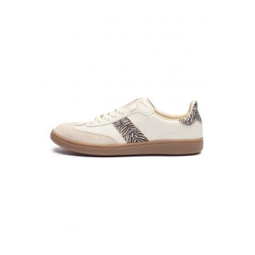 Pantofi sport din piele intoarsa si piele ecologica Marcella - Alb fildes/Crem